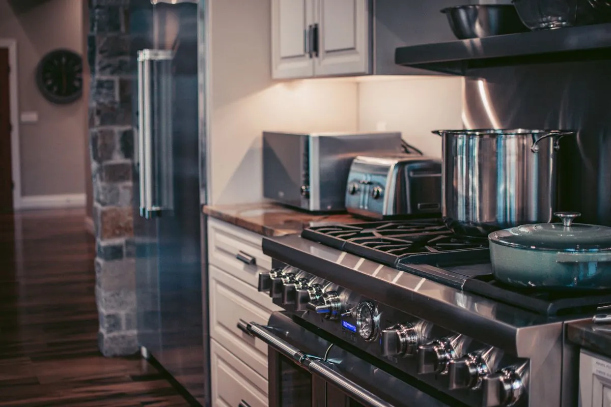 Kitchen with a professional gas range